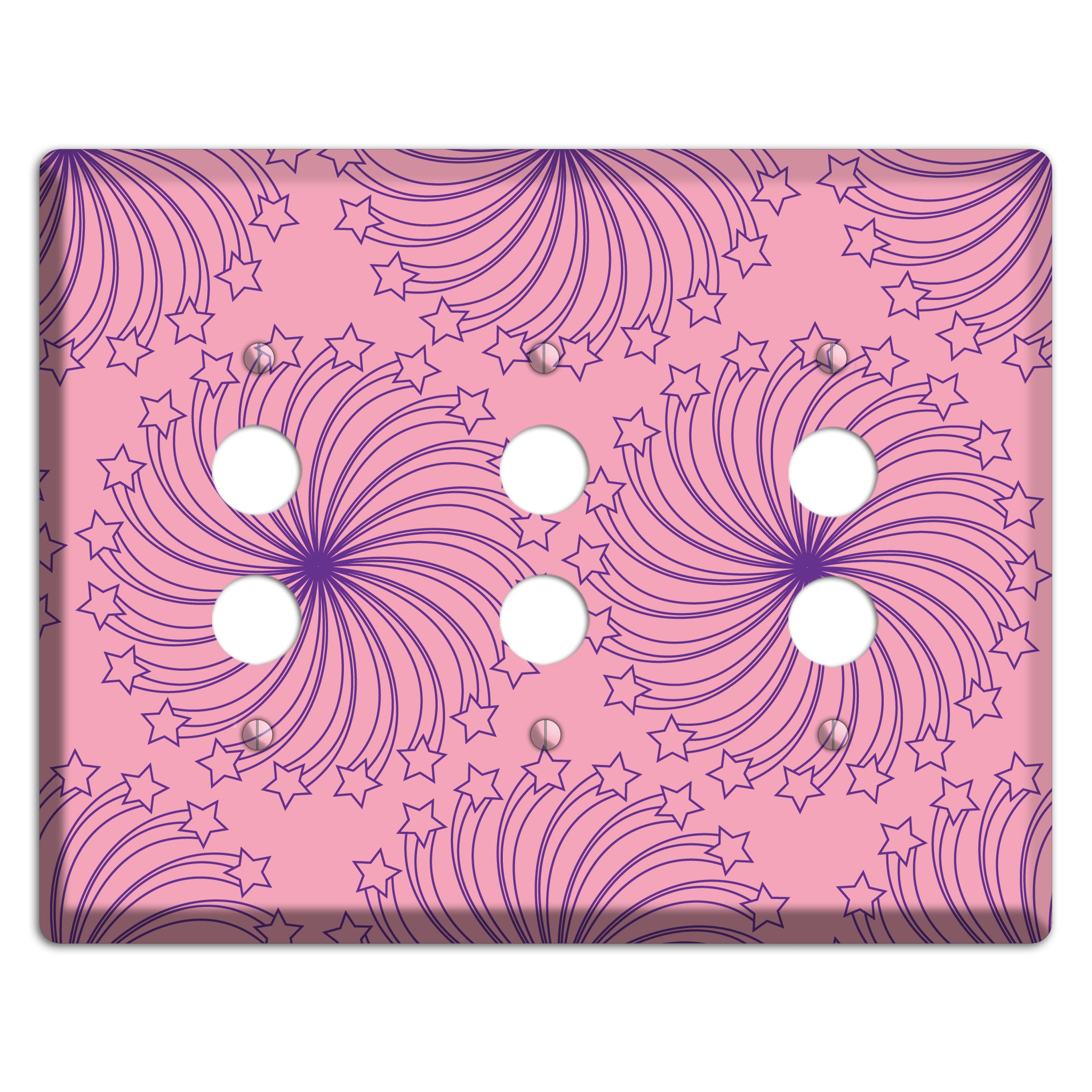 Pink with Purple Star Swirl 3 Pushbutton Wallplate