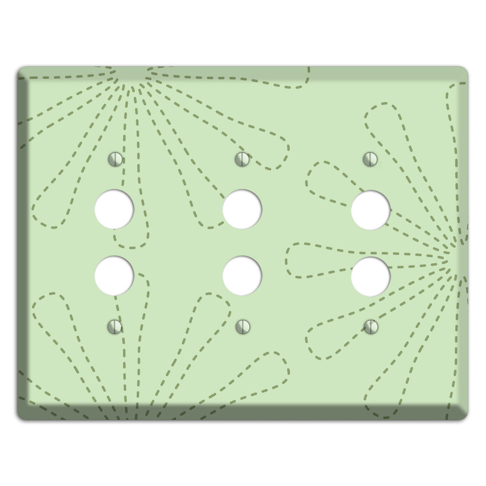 Sage Retro Stipple Floral Contour 3 Pushbutton Wallplate
