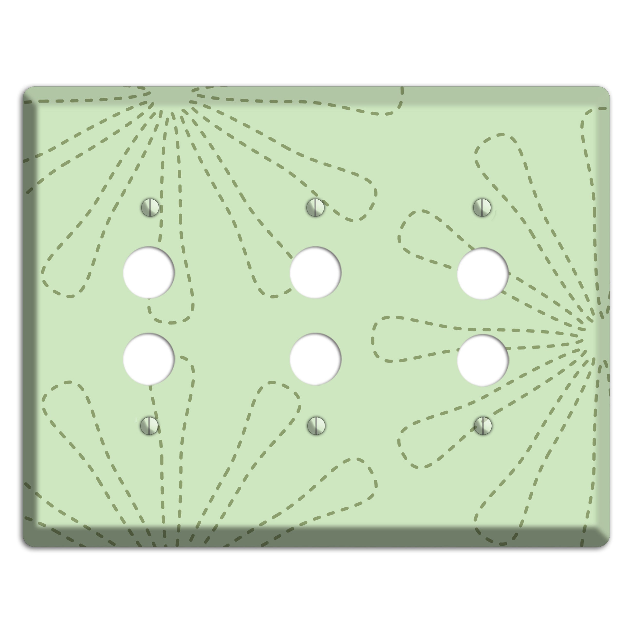 Sage Retro Stipple Floral Contour 3 Pushbutton Wallplate