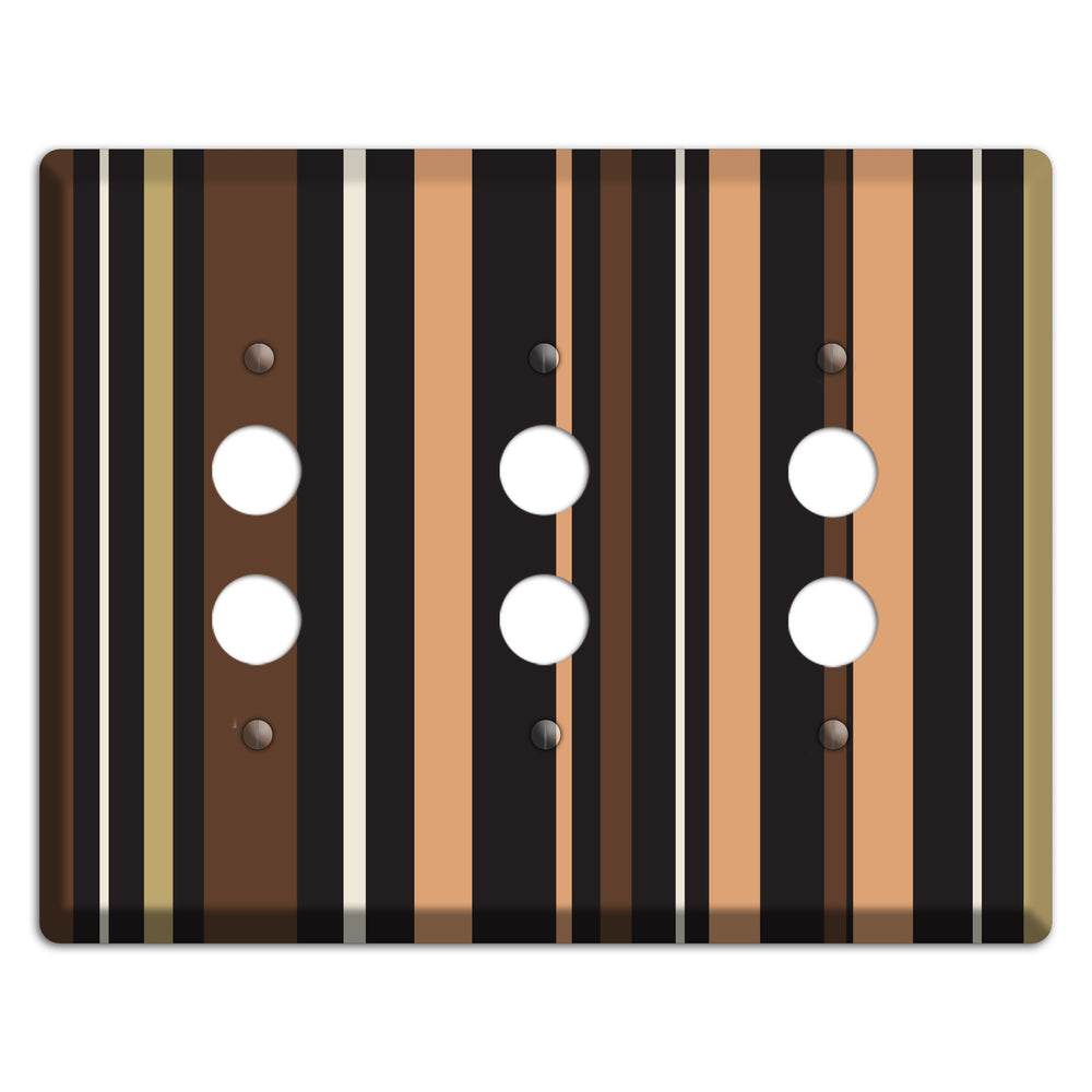 Multi Brown and Coral Vertical Stripe 3 Pushbutton Wallplate