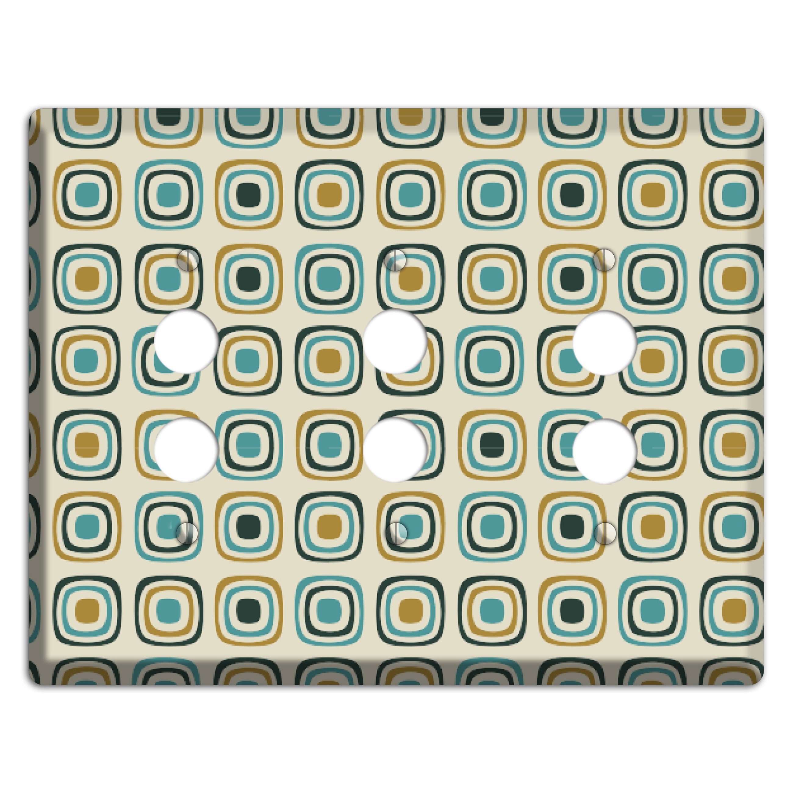 Yellow and Blue Rounded Squares 3 Pushbutton Wallplate