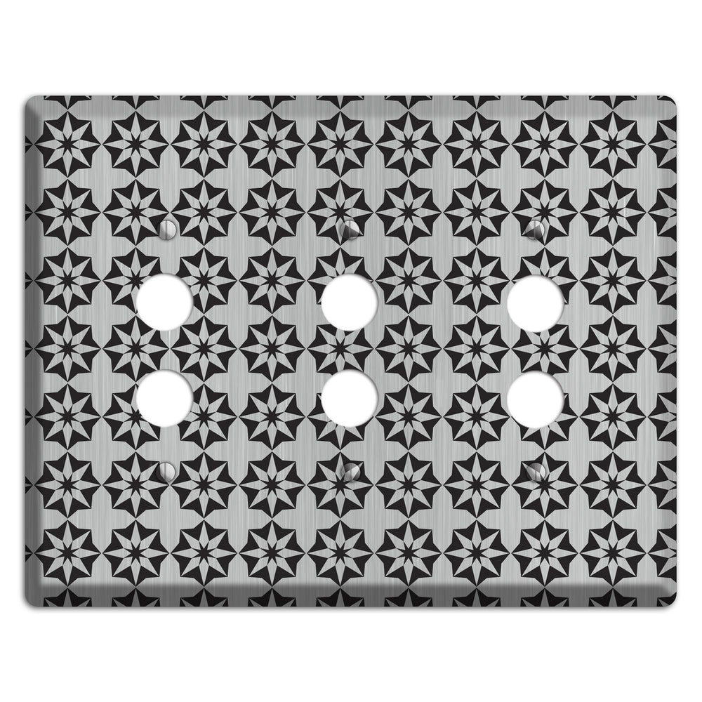 Stainless Steel with Black Foulard 3 Pushbutton Wallplate