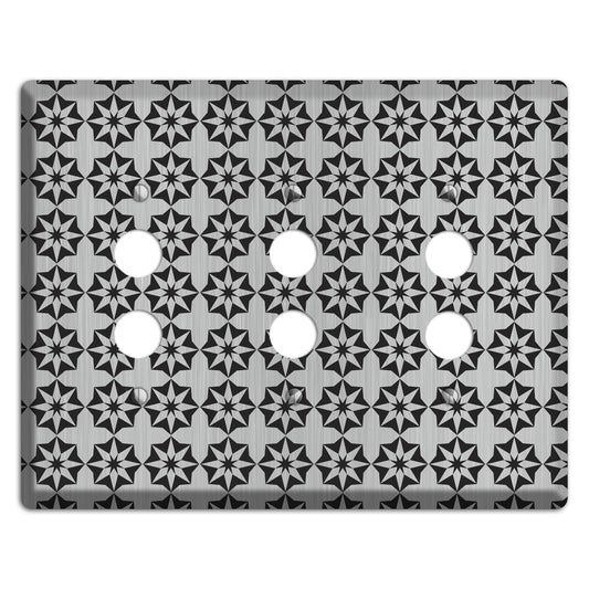 Stainless with Black Foulard 3 Pushbutton Wallplate