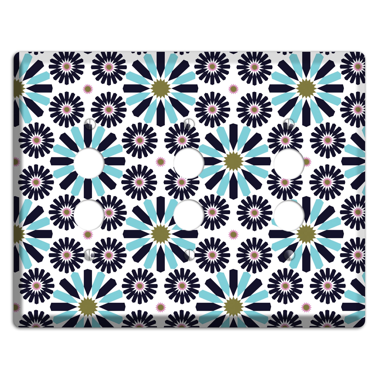Dusty Blue and Olive Scandinavian Floral 3 Pushbutton Wallplate