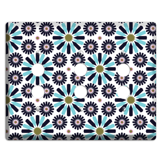 Dusty Blue and Olive Scandinavian Floral 3 Pushbutton Wallplate