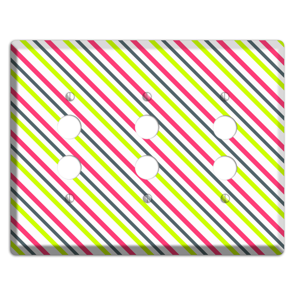 Fuschia and Lime Angled Stripe 3 Pushbutton Wallplate