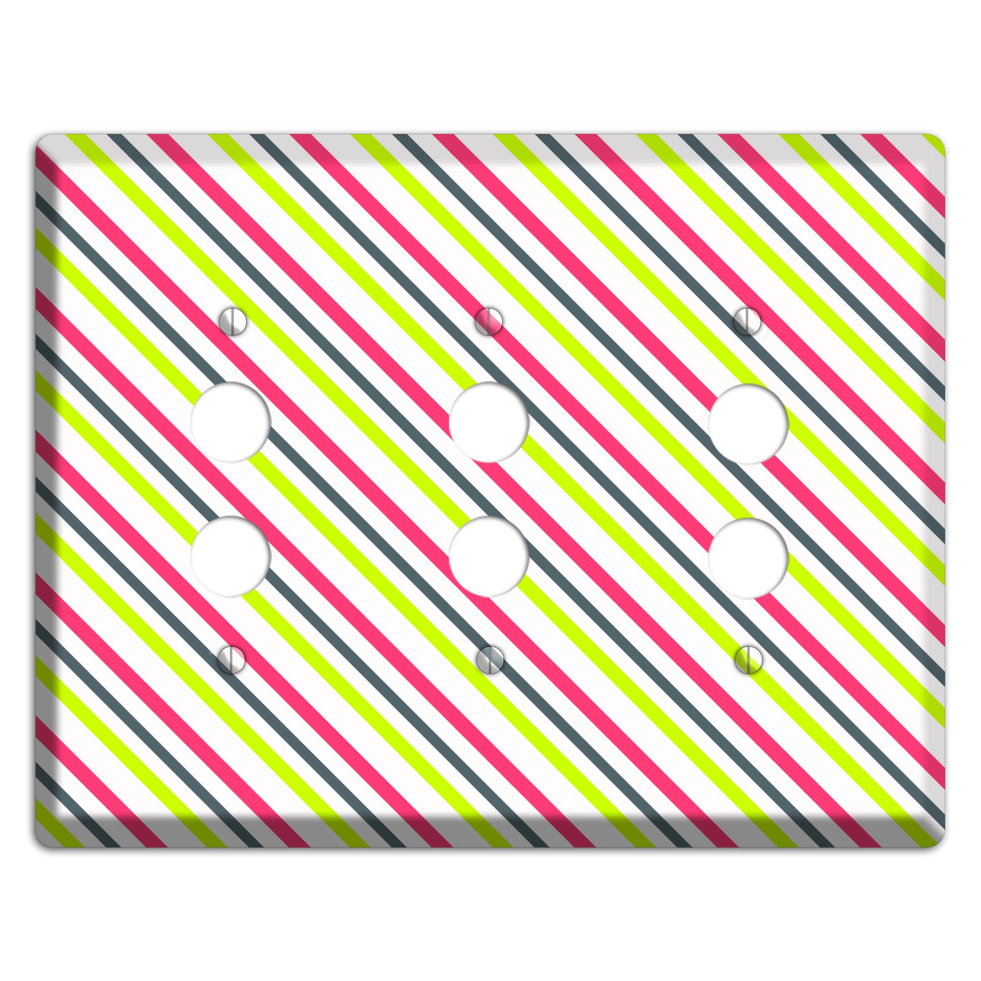 Fuschia and Lime Angled Stripe 3 Pushbutton Wallplate