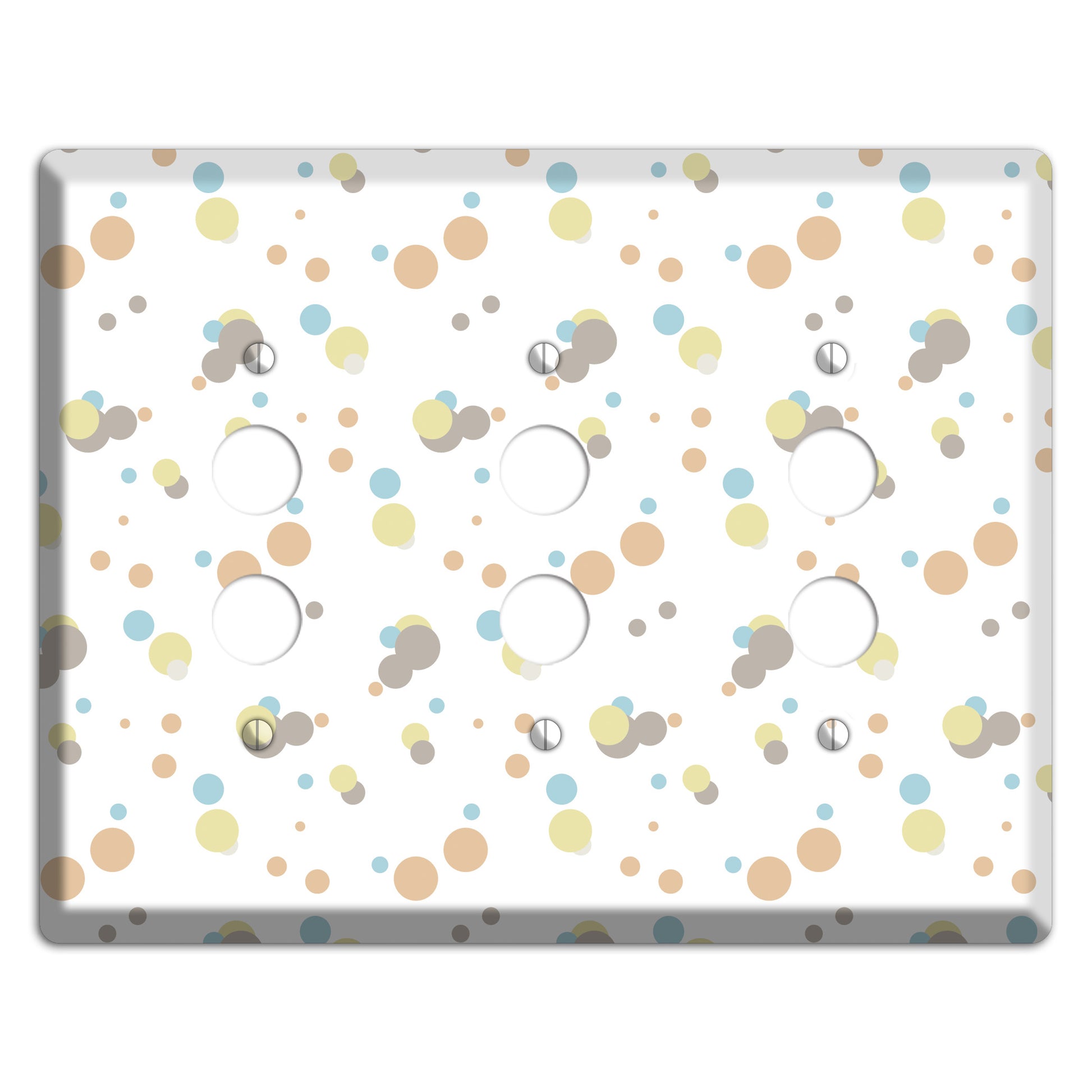 White with Soft Sage Blue and Umber Small Dots 3 Pushbutton Wallplate