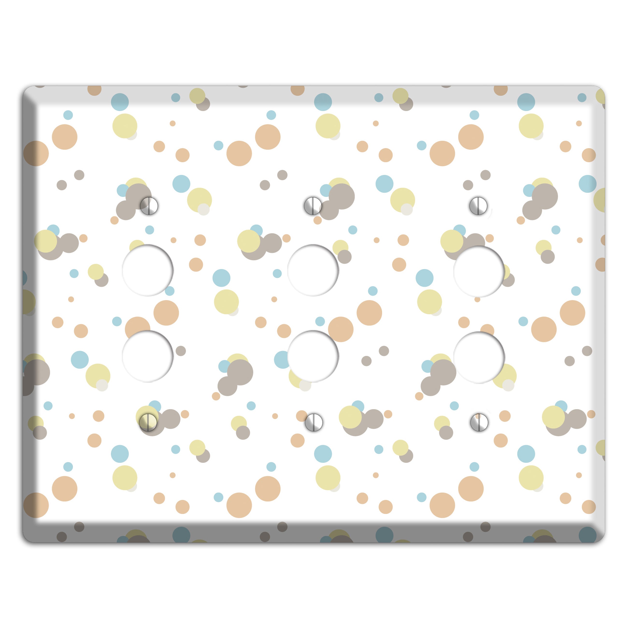 White with Soft Sage Blue and Umber Small Dots 3 Pushbutton Wallplate