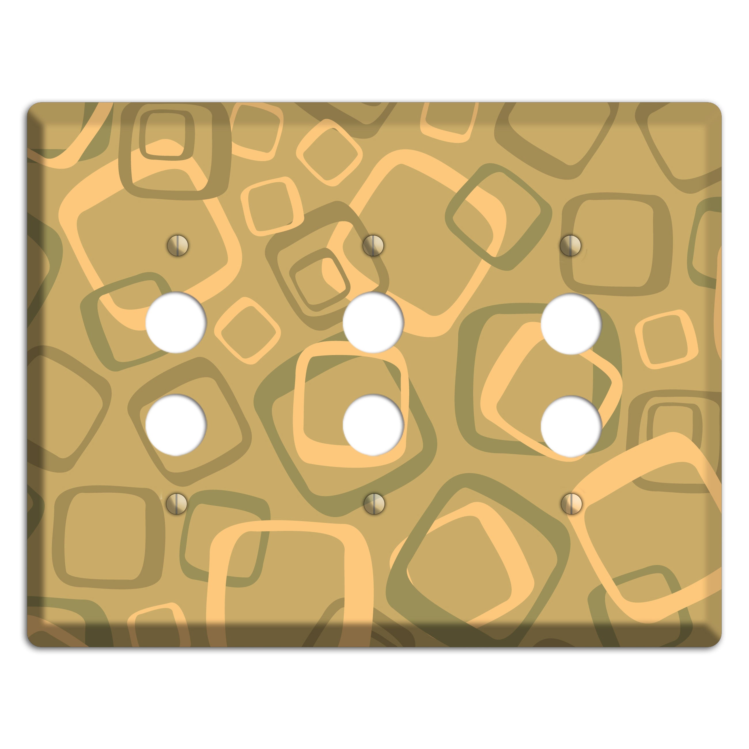 Multi Olive Random Retro Squares 3 Pushbutton Wallplate
