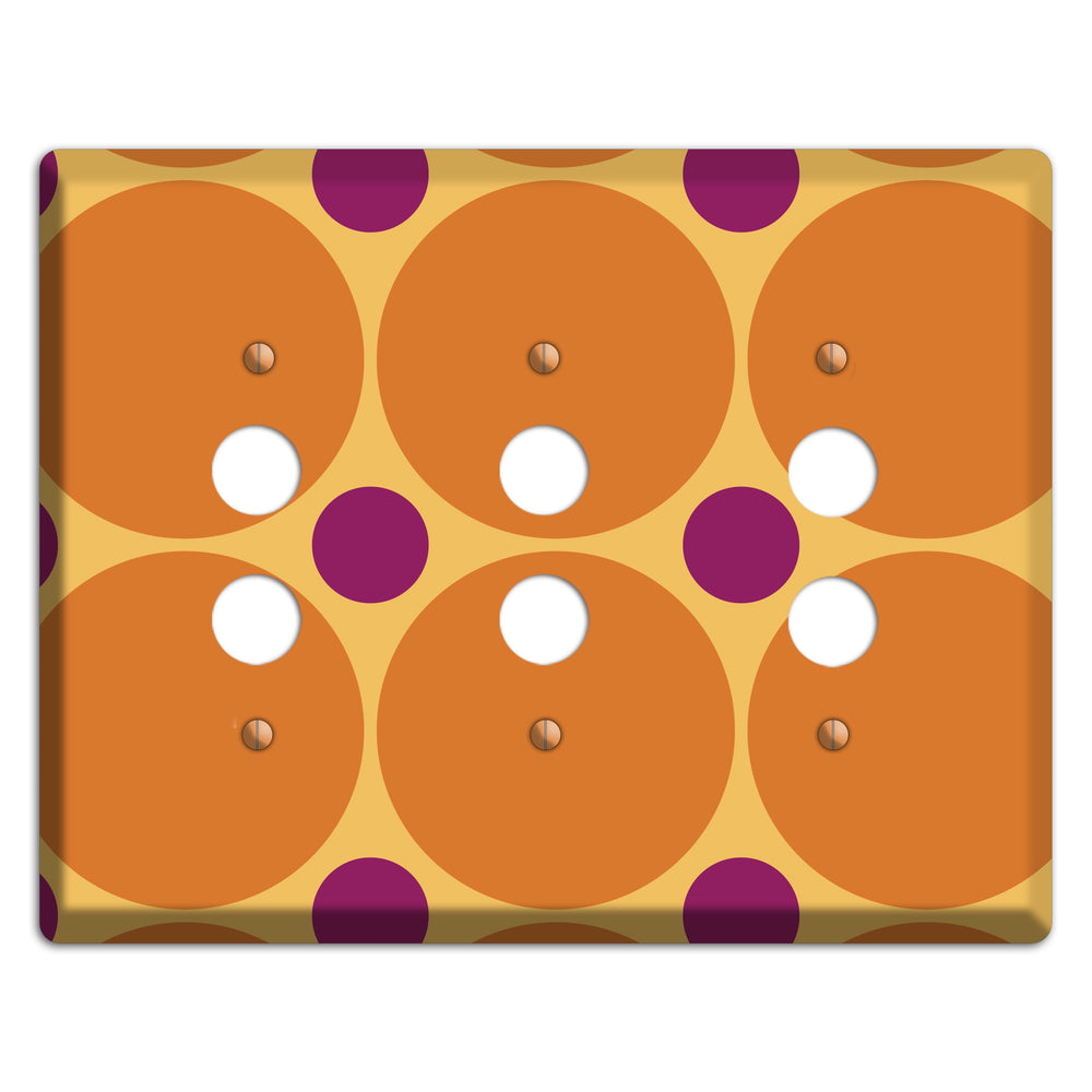 Orange with Umber and Plum Multi Tiled Large Dots 3 Pushbutton Wallplate