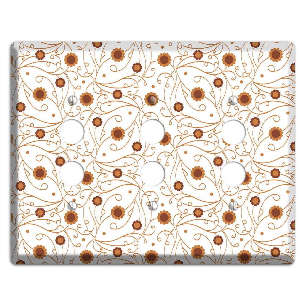 White Vine Floral 3 Pushbutton Wallplate