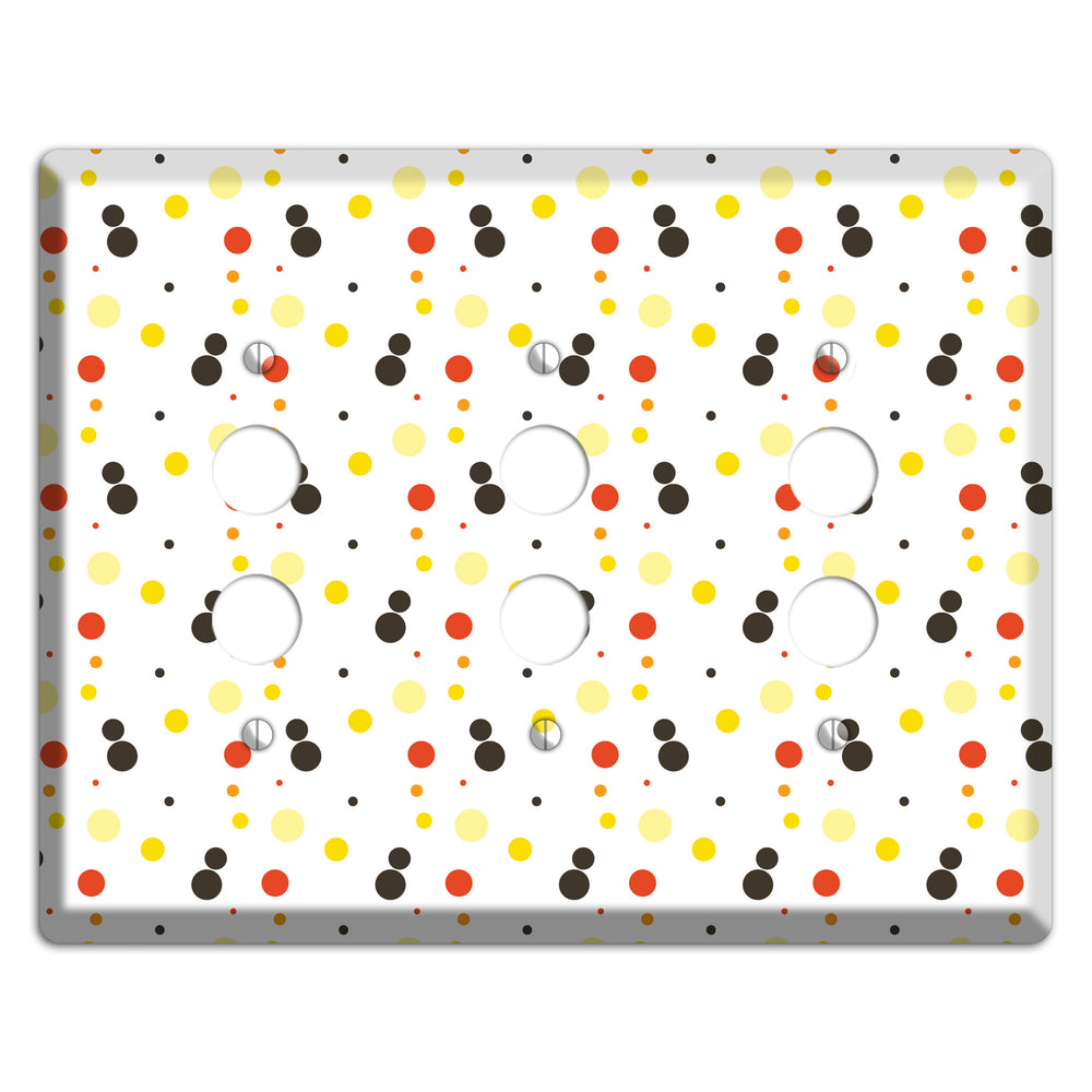 White With Black Maroon Olive Tiny Dots 3 Pushbutton Wallplate