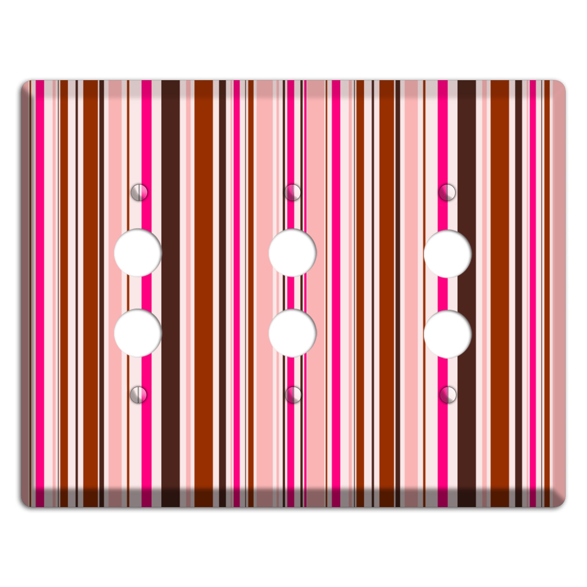 Pink Stripes 3 Pushbutton Wallplate