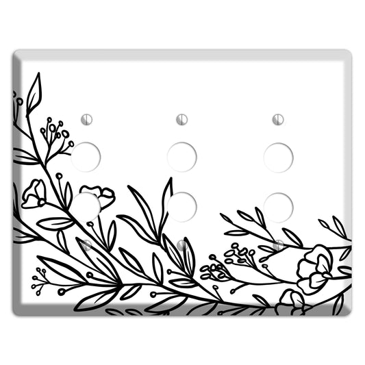 Hand-Drawn Floral 24 3 Pushbutton Wallplate