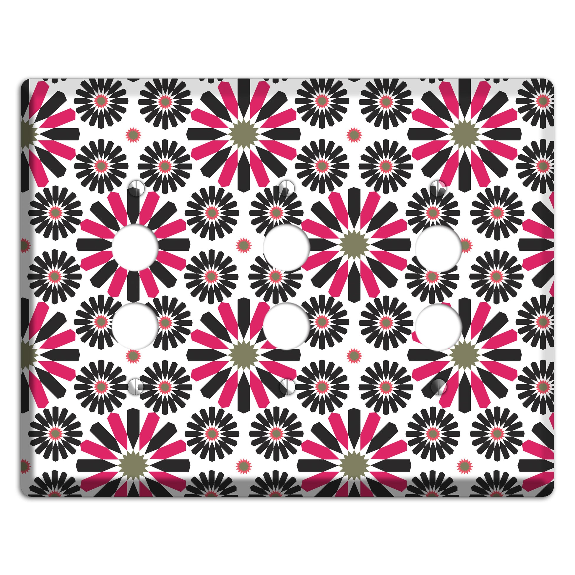 Red and Brown Scandinavian Floral 3 Pushbutton Wallplate