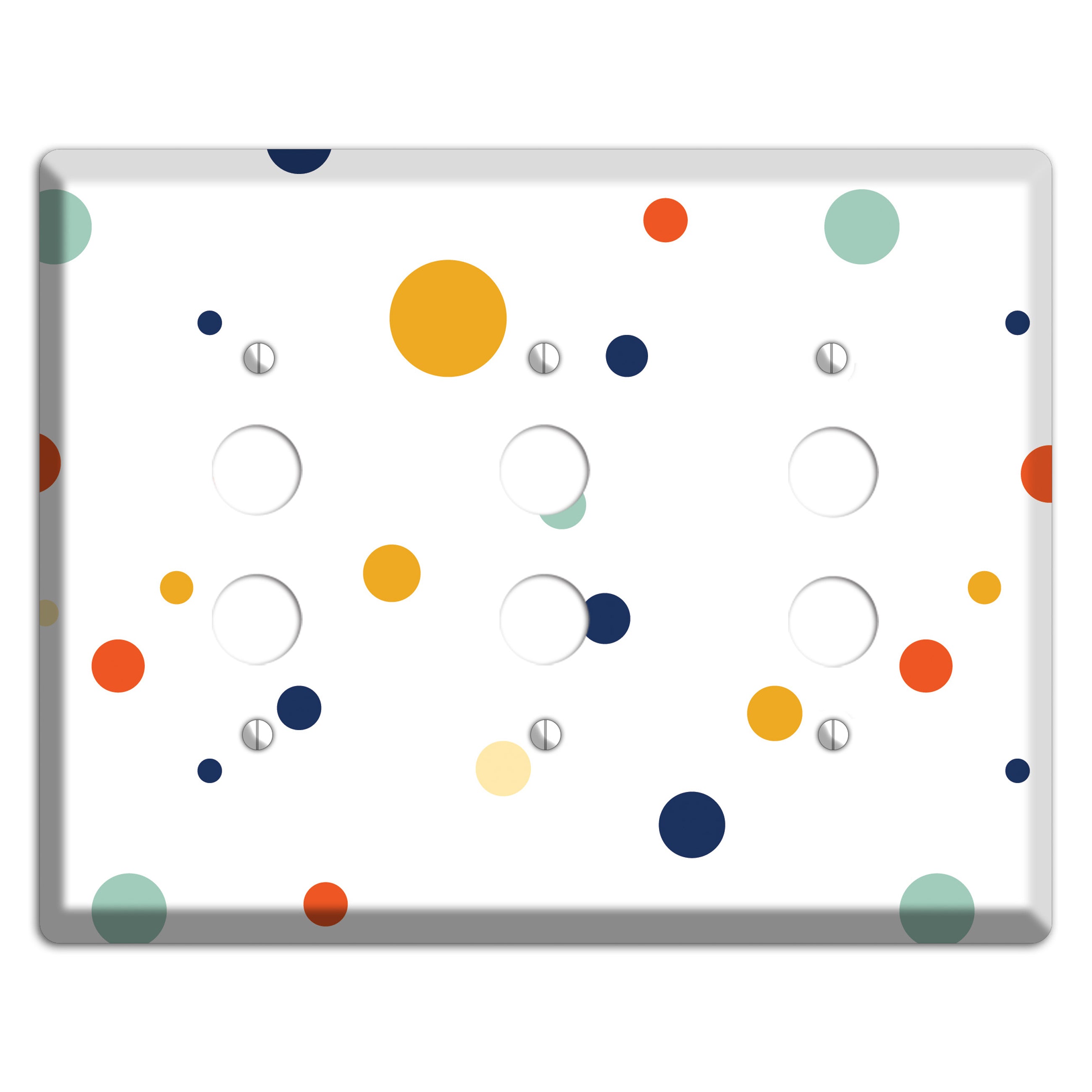 White with Multi Umber and Sage Medium Dots 3 Pushbutton Wallplate
