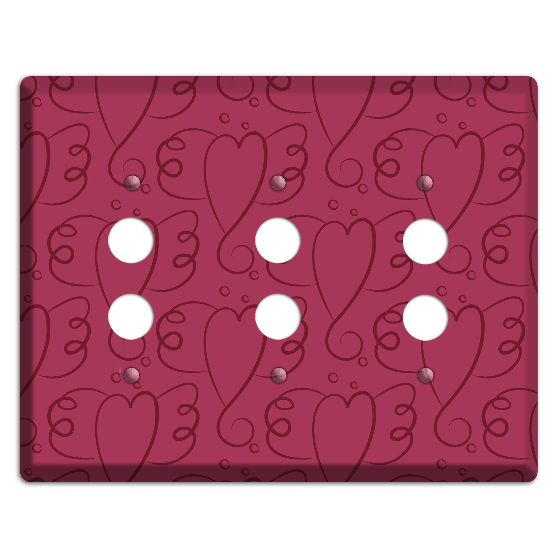 Fuschia Winged Hearts 3 Pushbutton Wallplate