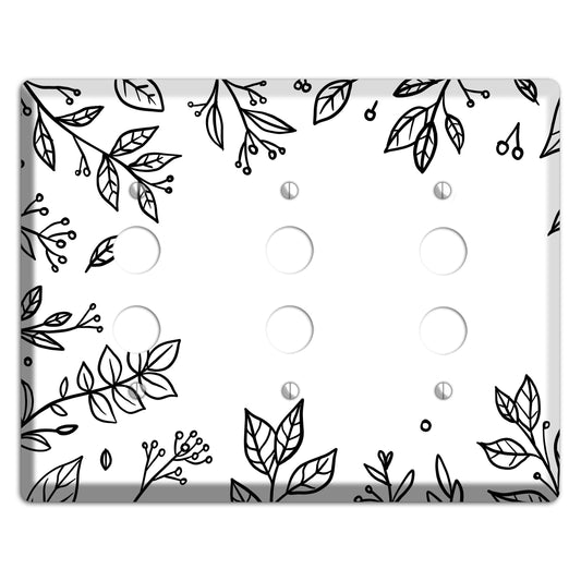 Hand-Drawn Floral 28 3 Pushbutton Wallplate