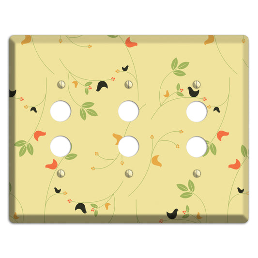 Delicate Yellow Flowers 3 Pushbutton Wallplate