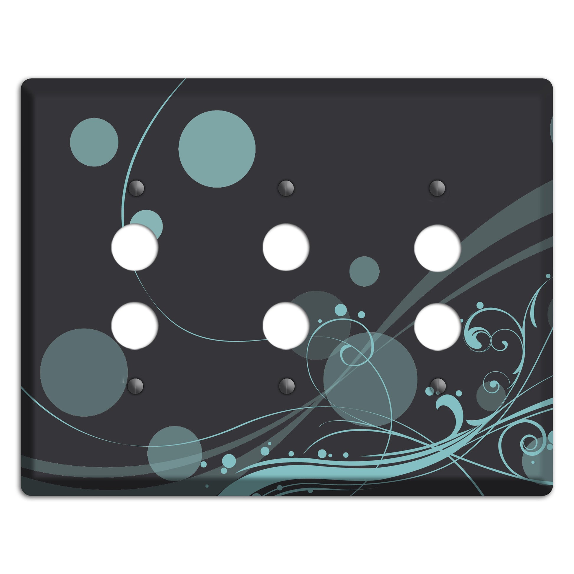 Dark Grey with Blue-grey Dots and Swirls 3 Pushbutton Wallplate