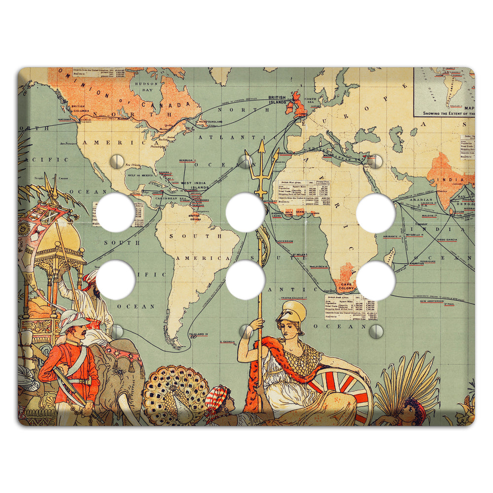 Map of Americas 3 Pushbutton Wallplate