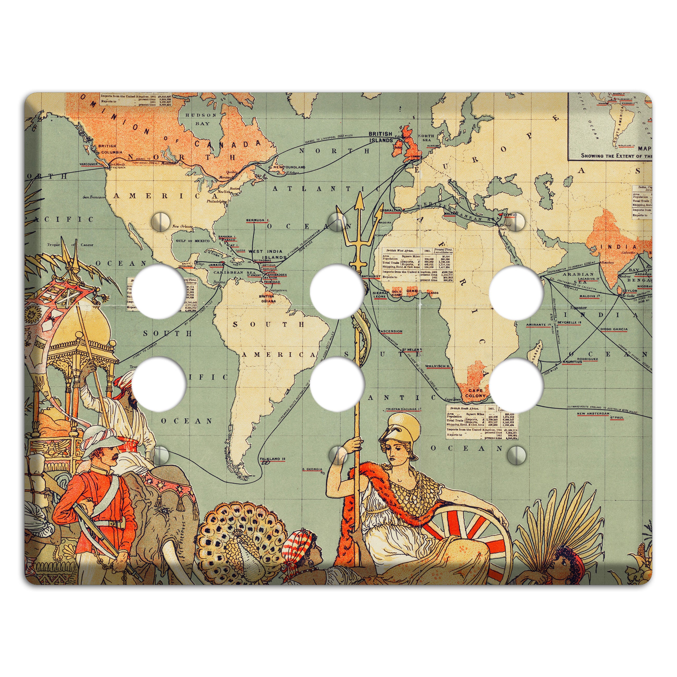 Map of Americas 3 Pushbutton Wallplate