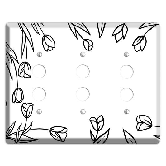 Hand-Drawn Floral 31 3 Pushbutton Wallplate