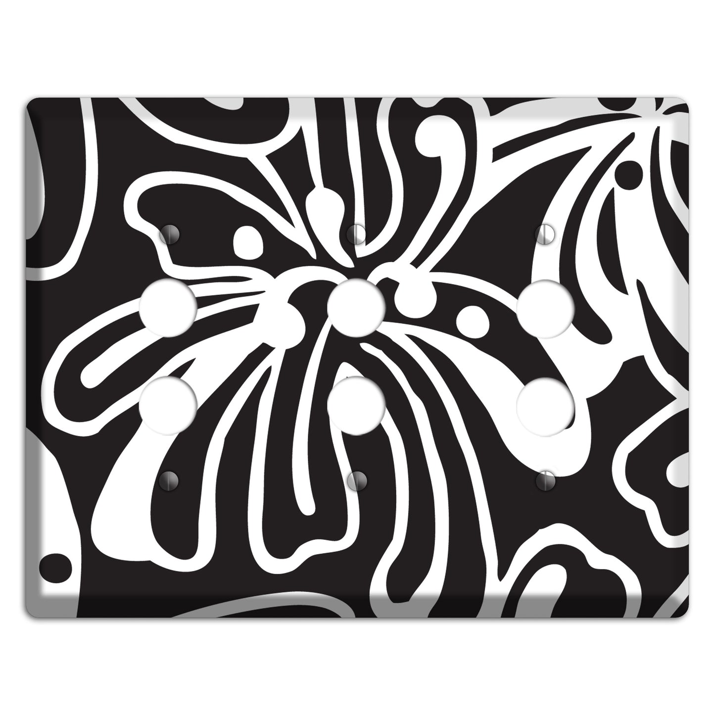 Black with White Flower 3 Pushbutton Wallplate