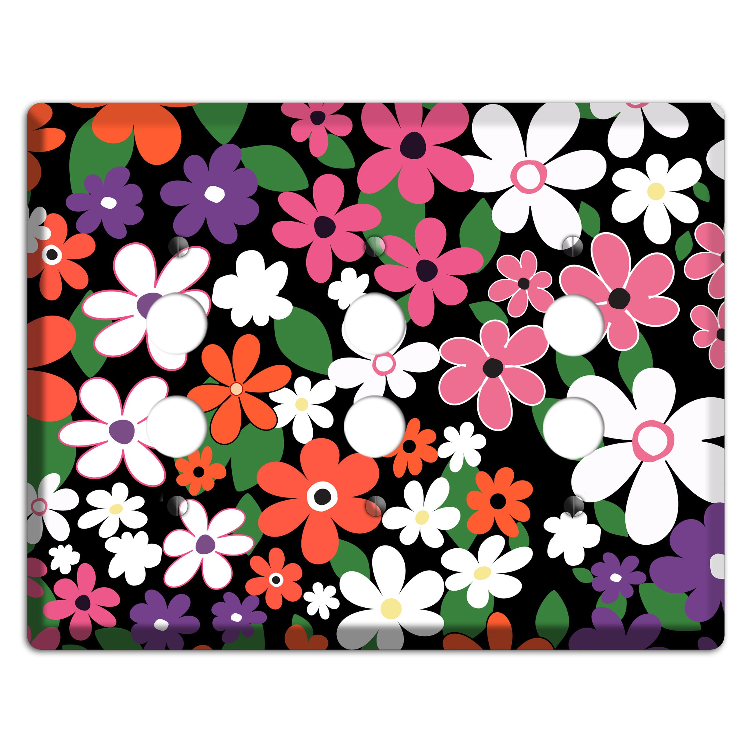 Hippie Flowers 3 Pushbutton Wallplate