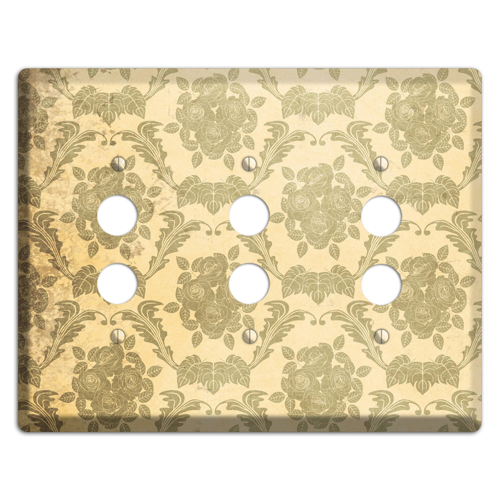 Straw Vintage Rose Damask 3 Pushbutton Wallplate