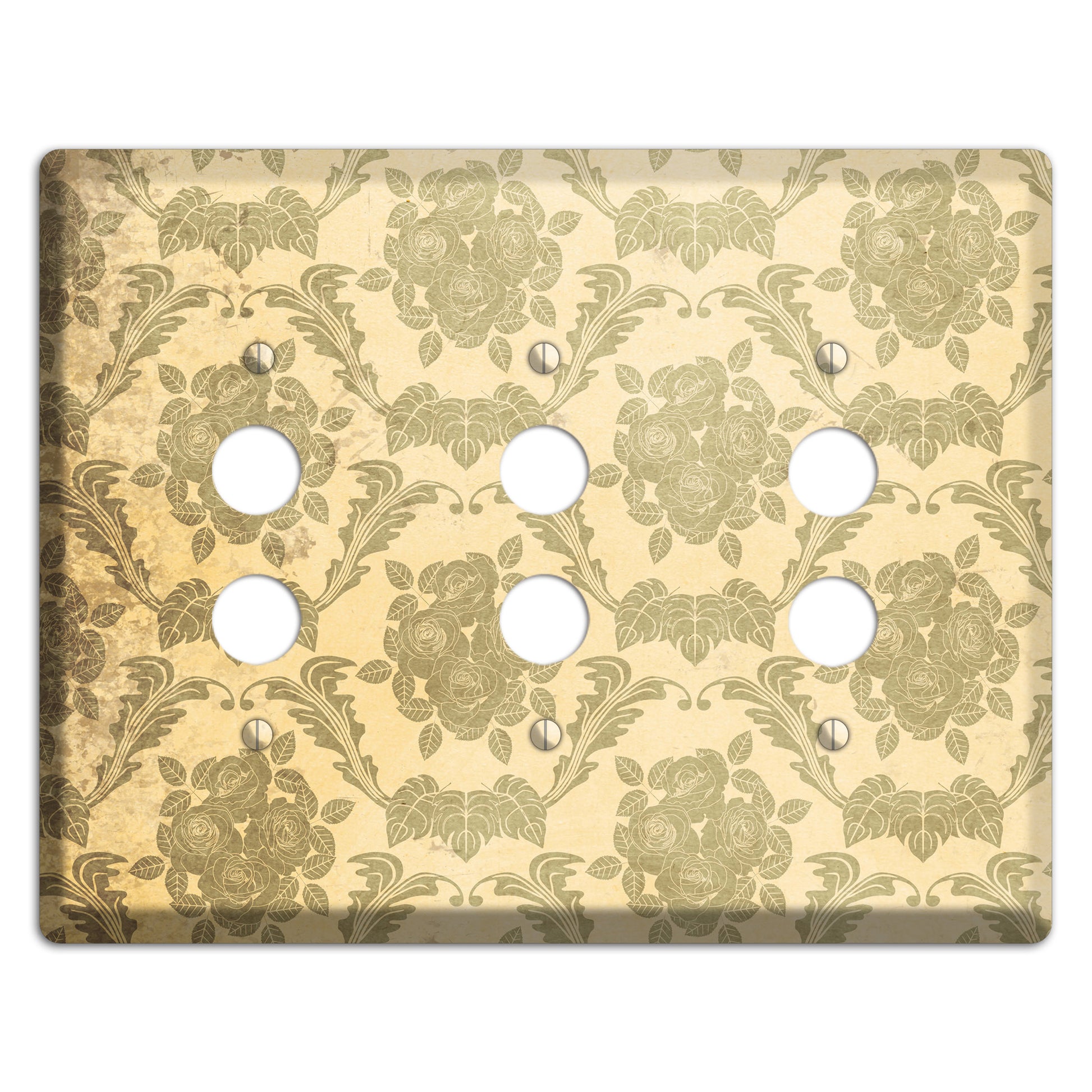 Straw Vintage Rose Damask 3 Pushbutton Wallplate