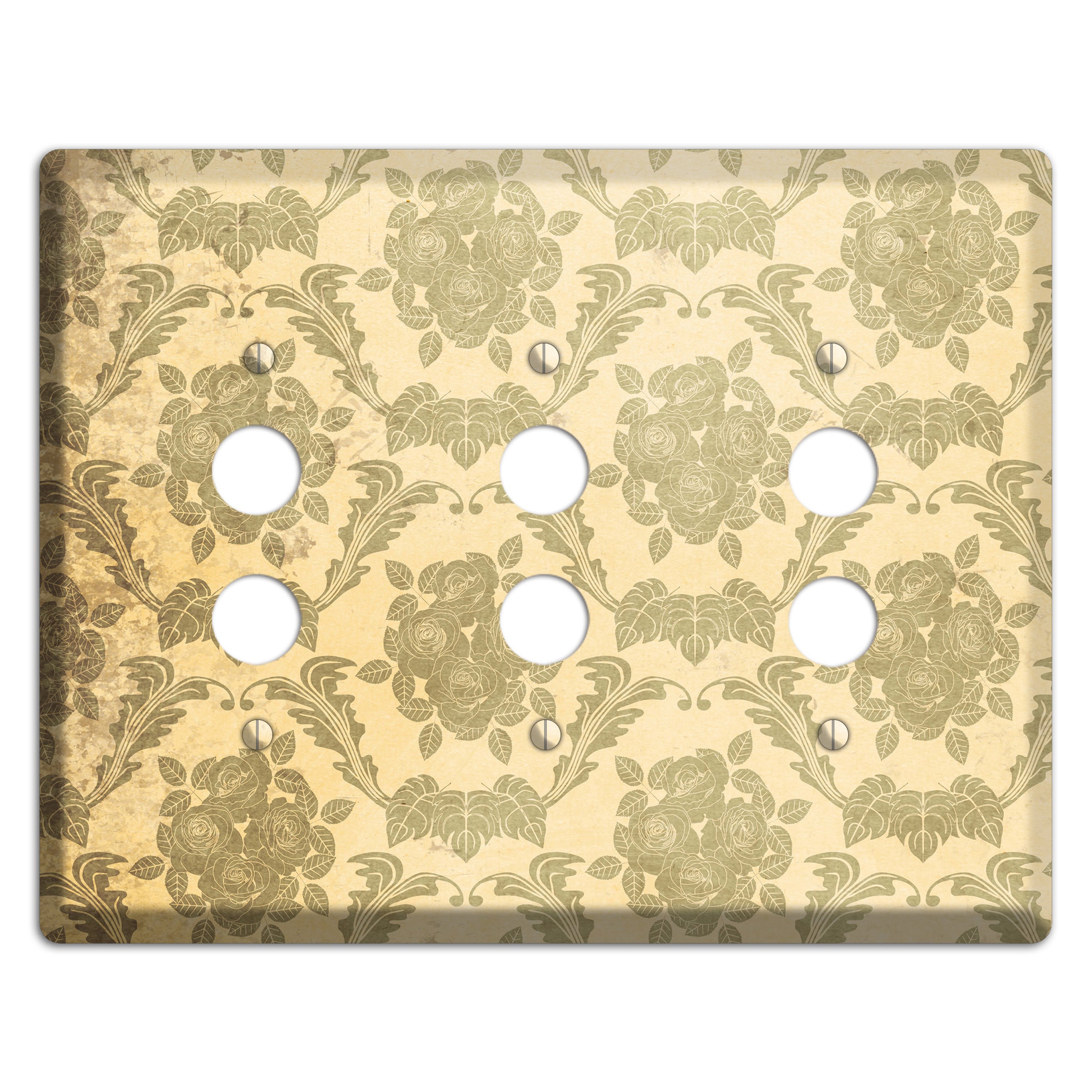 Straw Vintage Rose Damask 3 Pushbutton Wallplate