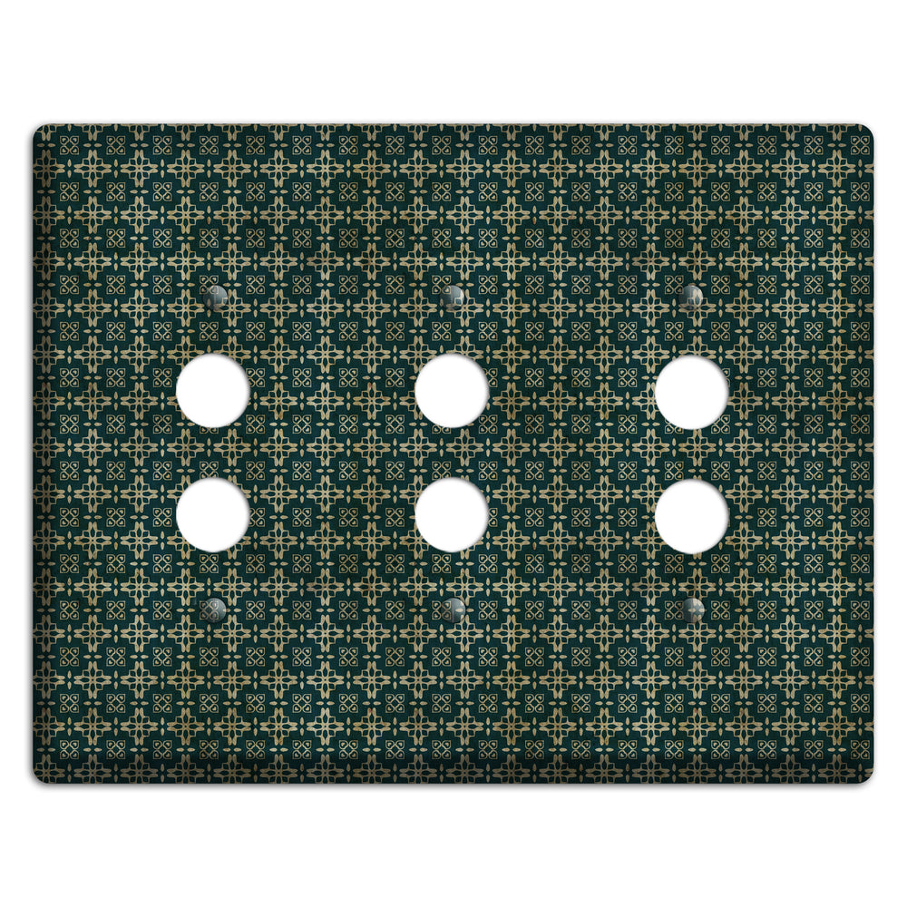 Dark Green Grunge Arabesque 3 Pushbutton Wallplate