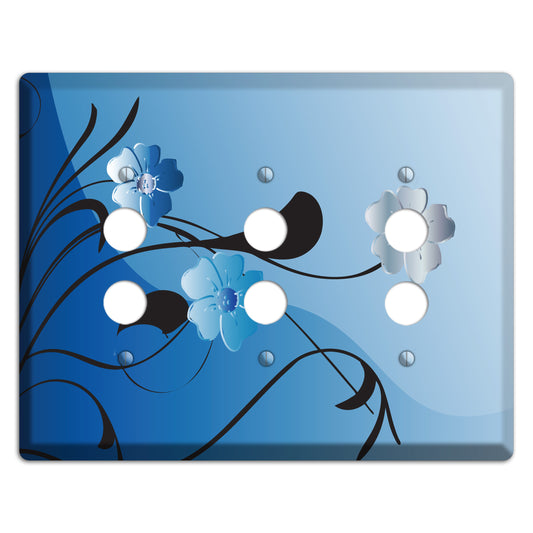 Blue Floral Sprig 3 Pushbutton Wallplate