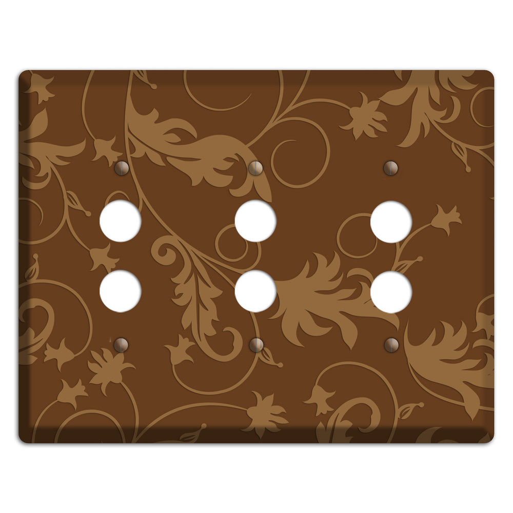 Brown Victorian Sprig 3 Pushbutton Wallplate