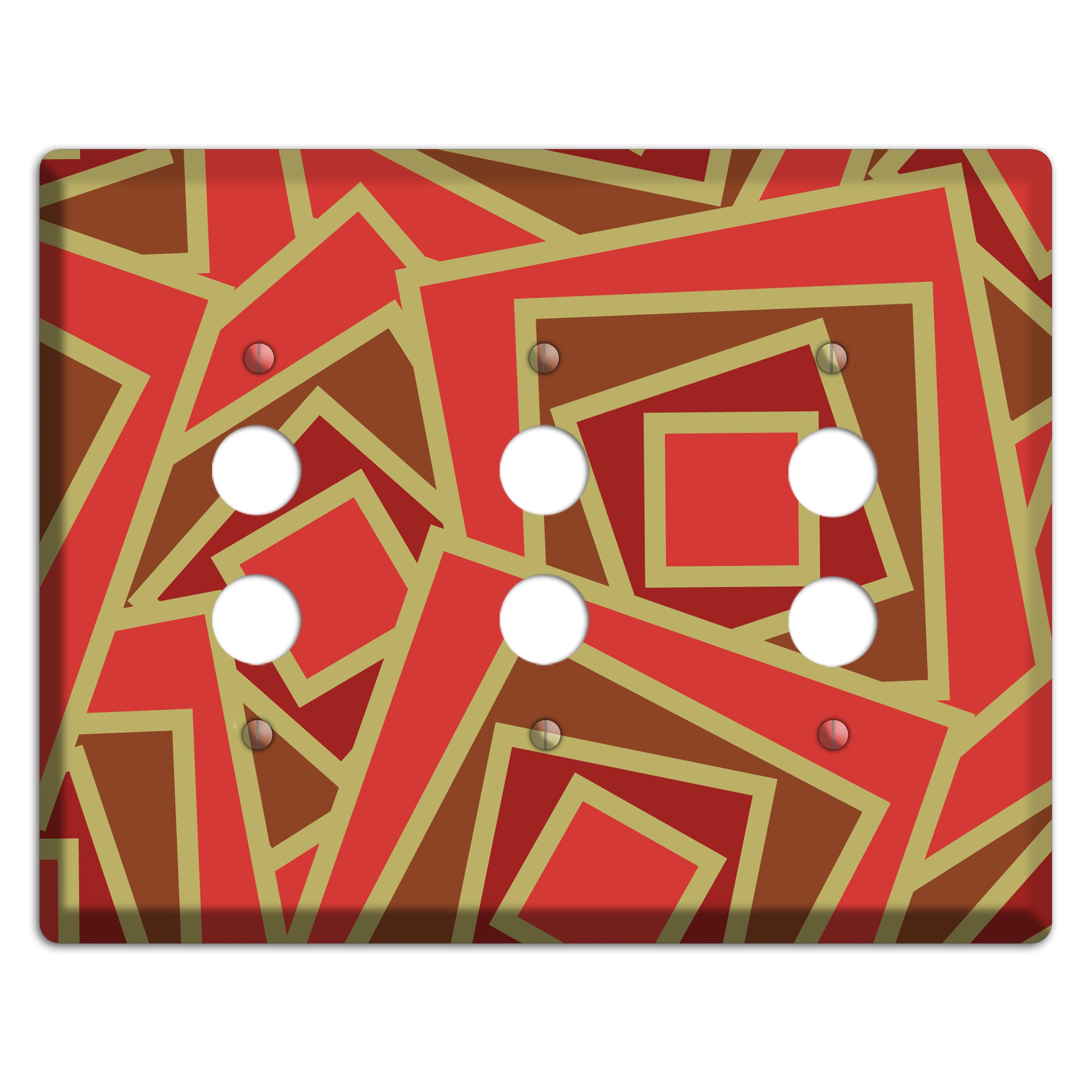 Red and Brown Retro Cubist 3 Pushbutton Wallplate