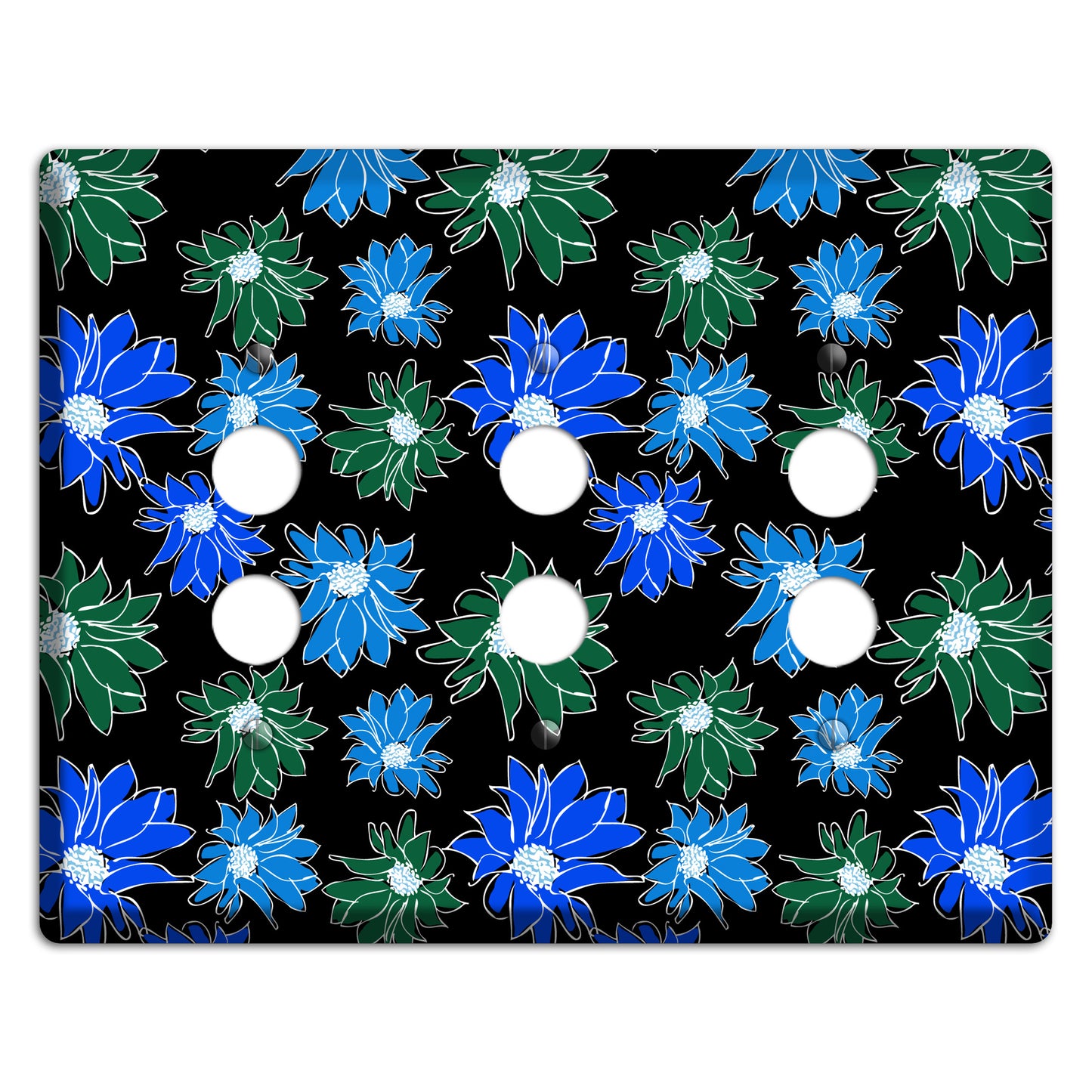 Blue and Green Flowers 3 Pushbutton Wallplate