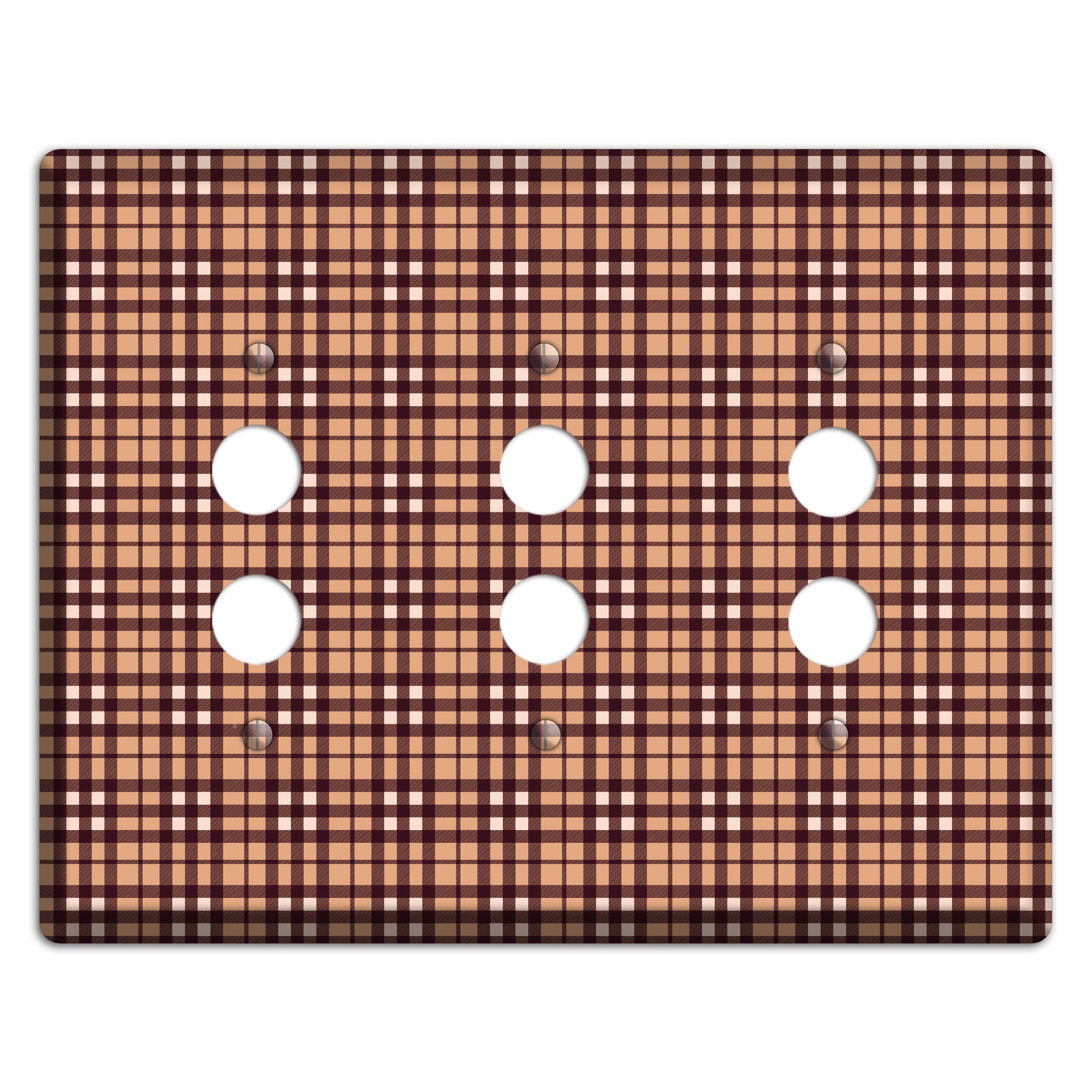 Multi Brown Plaid 3 Pushbutton Wallplate