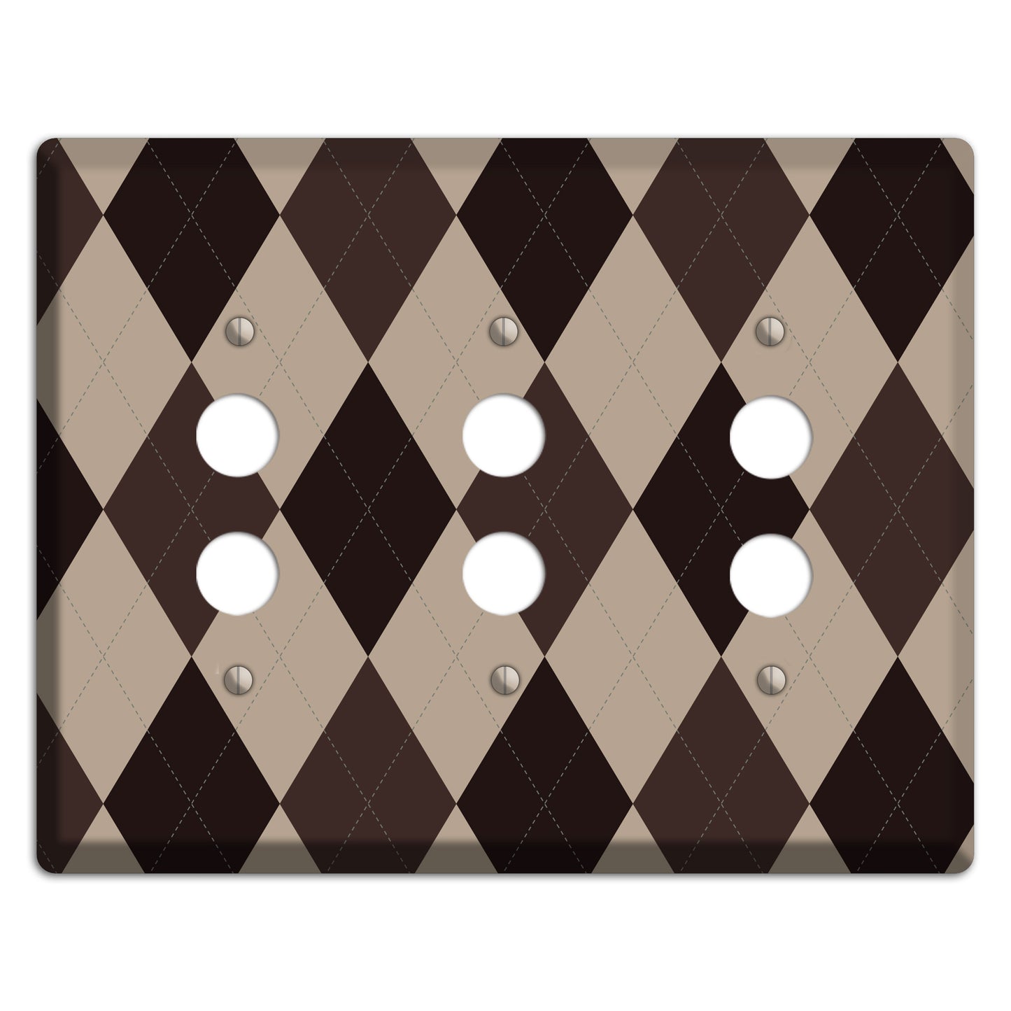 Brown and Beige Argyle 3 Pushbutton Wallplate