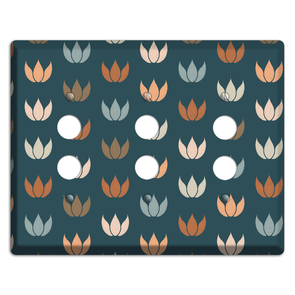 Teal Lotus Print 3 Pushbutton Wallplate