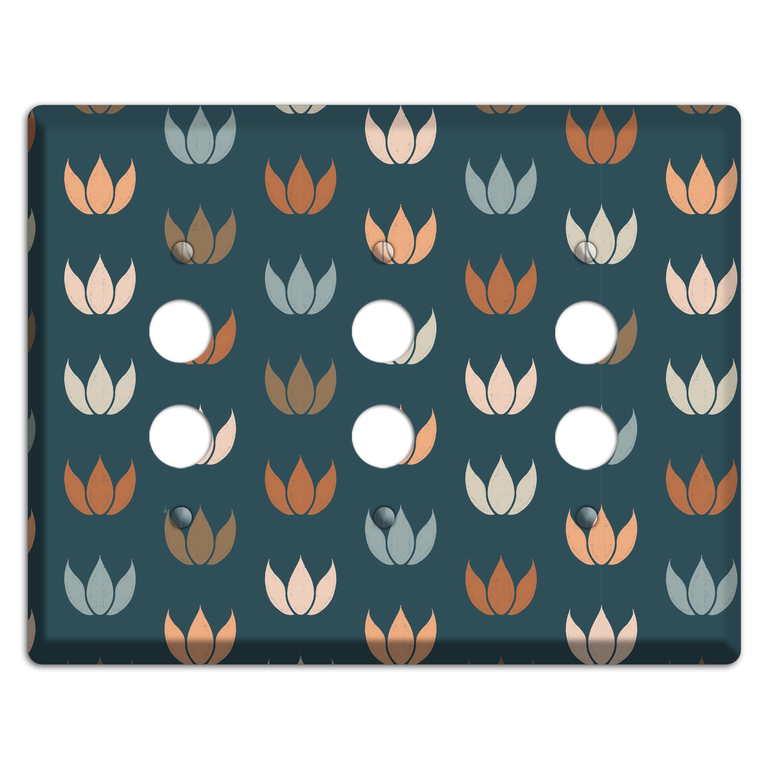 Teal Lotus Print 3 Pushbutton Wallplate