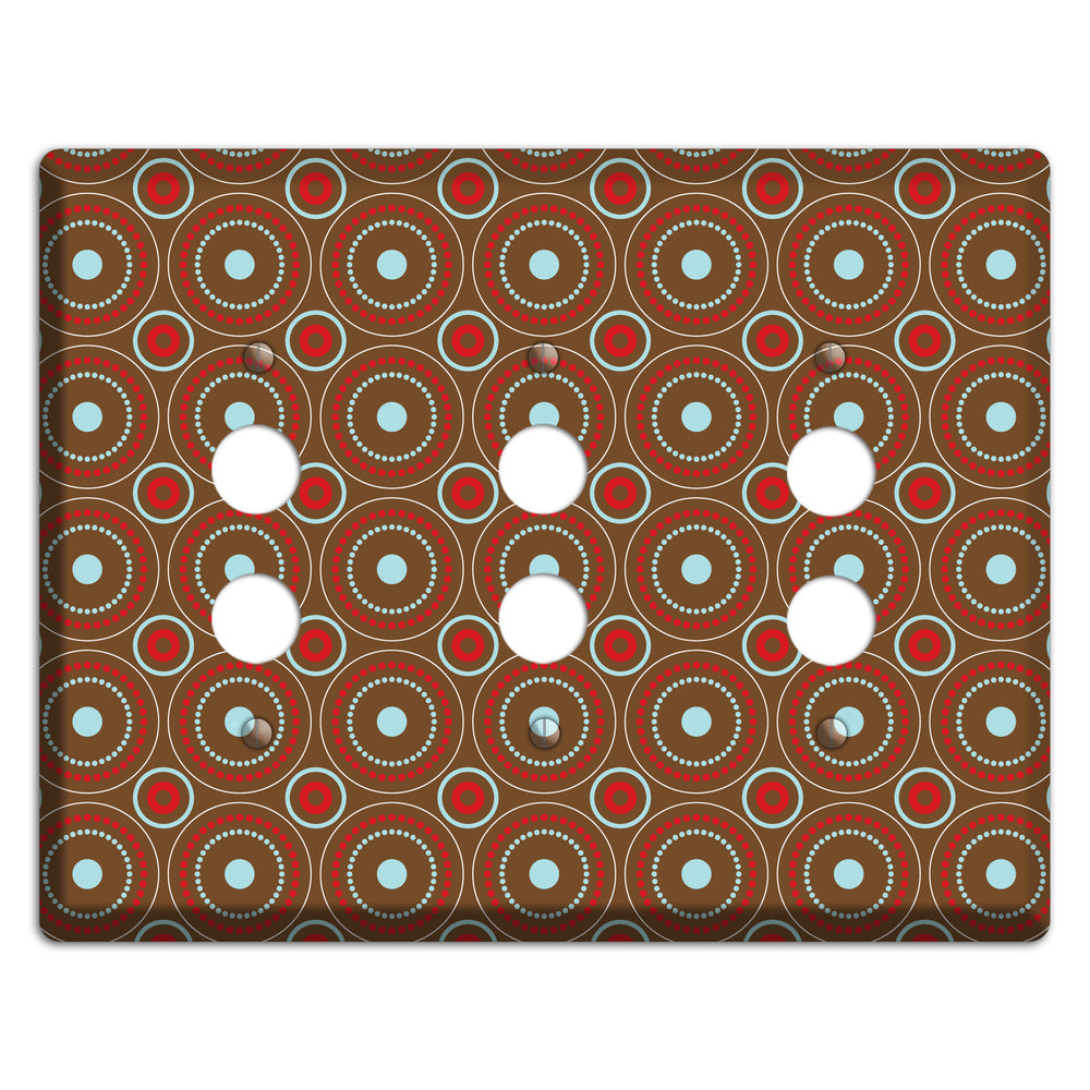 Brown with Red and Dusty Blue Retro Suzani 3 Pushbutton Wallplate