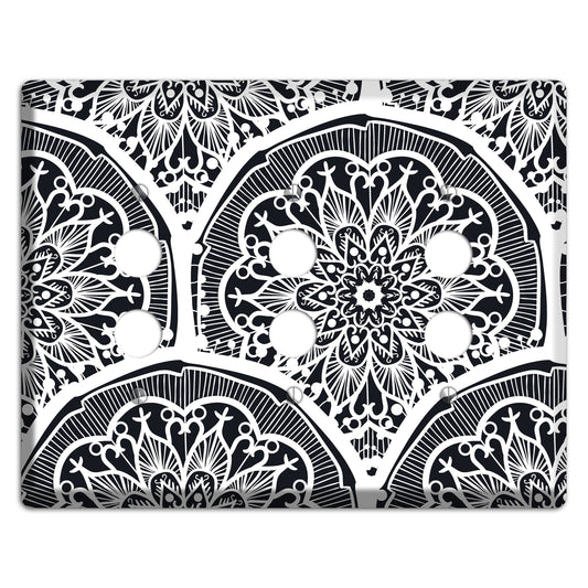 Mandala Black and White Style O Cover Plates 3 Pushbutton Wallplate