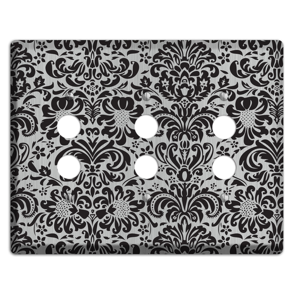 Black Toile Stainless Steel 3 Pushbutton Wallplate