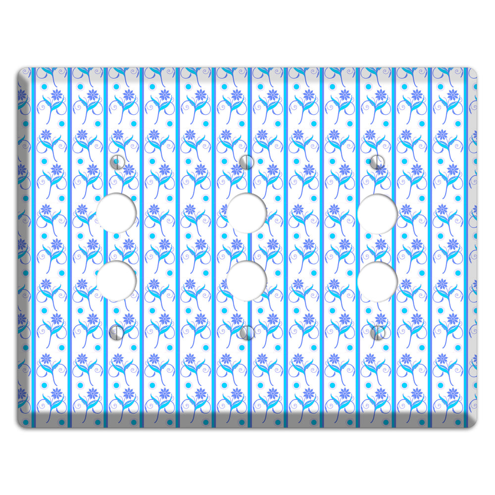 Blue Floral Pattern 3 Pushbutton Wallplate