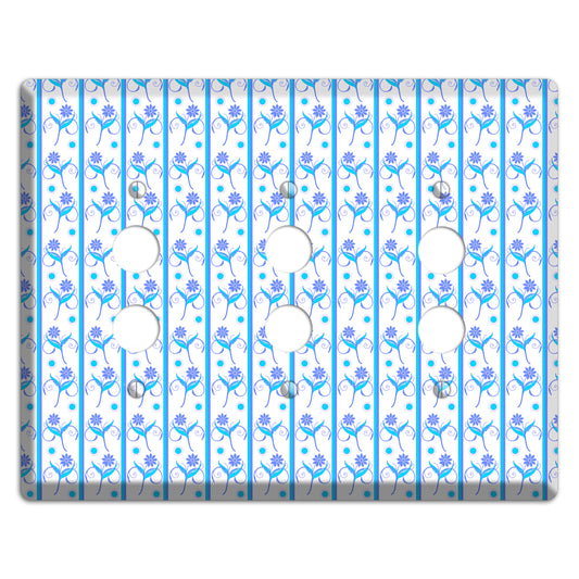 Blue Floral Pattern 3 Pushbutton Wallplate
