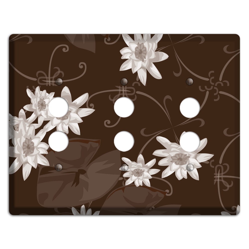 Brown with White Blooms 3 Pushbutton Wallplate