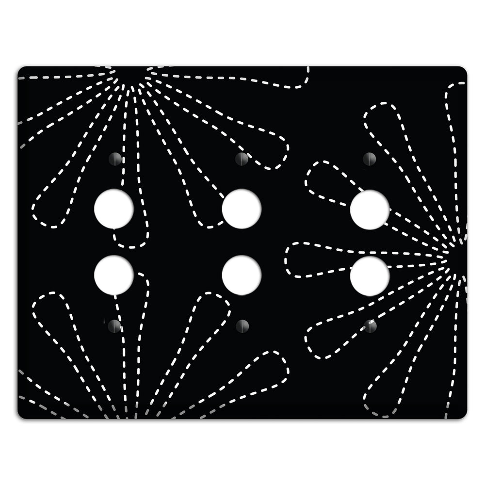 Black with White Retro Stipple Floral Contour 3 Pushbutton Wallplate