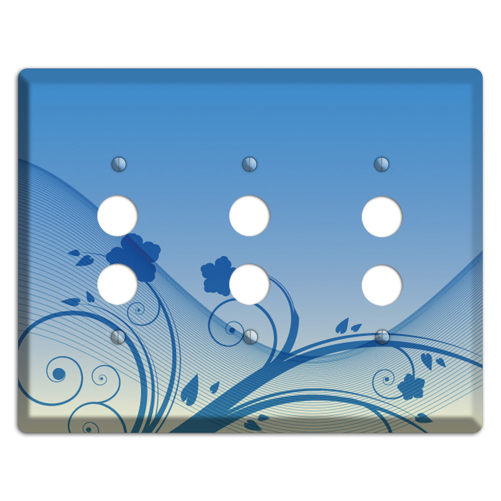 Blue Swirls 3 Pushbutton Wallplate